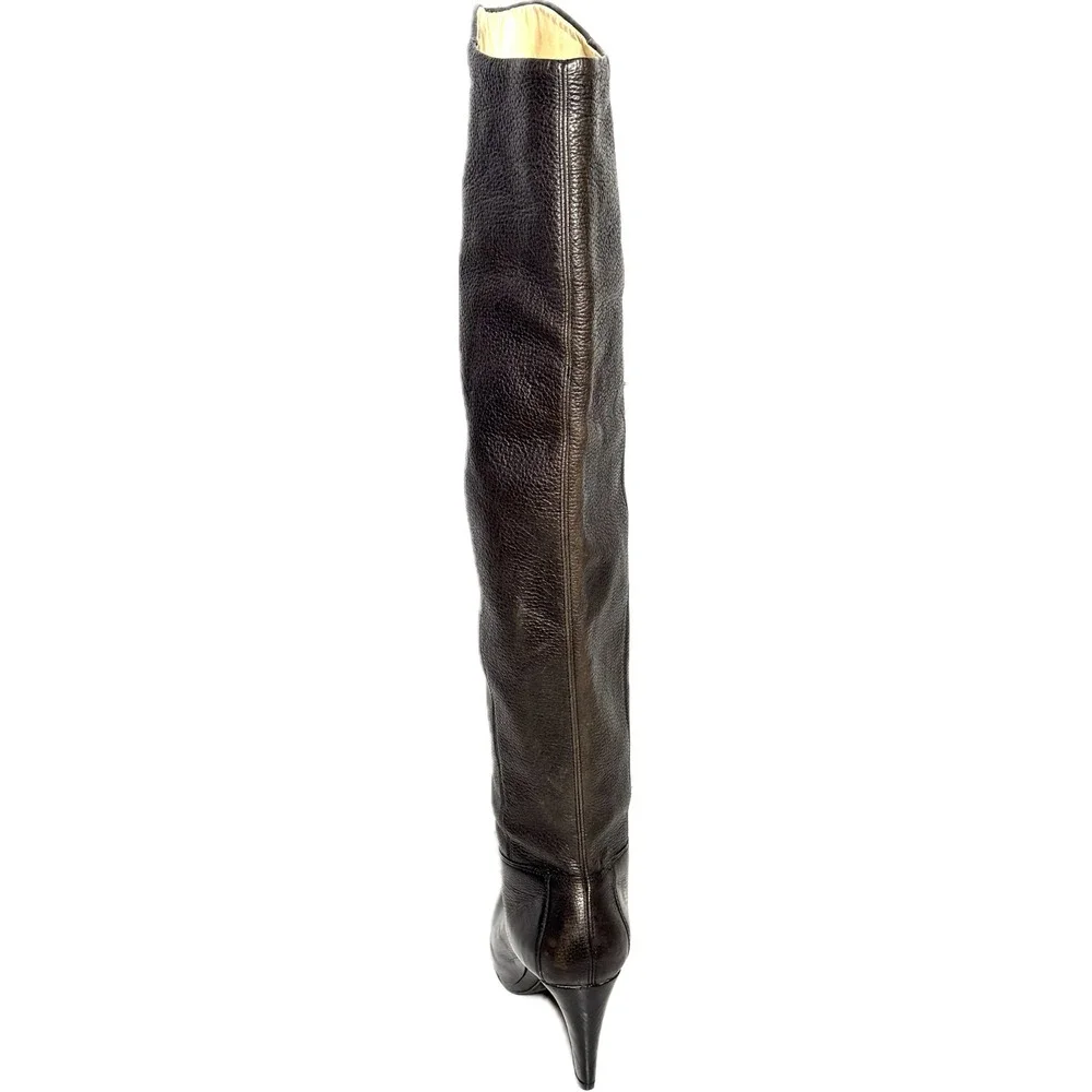 AllSaints Black Leather Over The Knee Thigh High Heel Boots Brazil Size 38 7.5-8